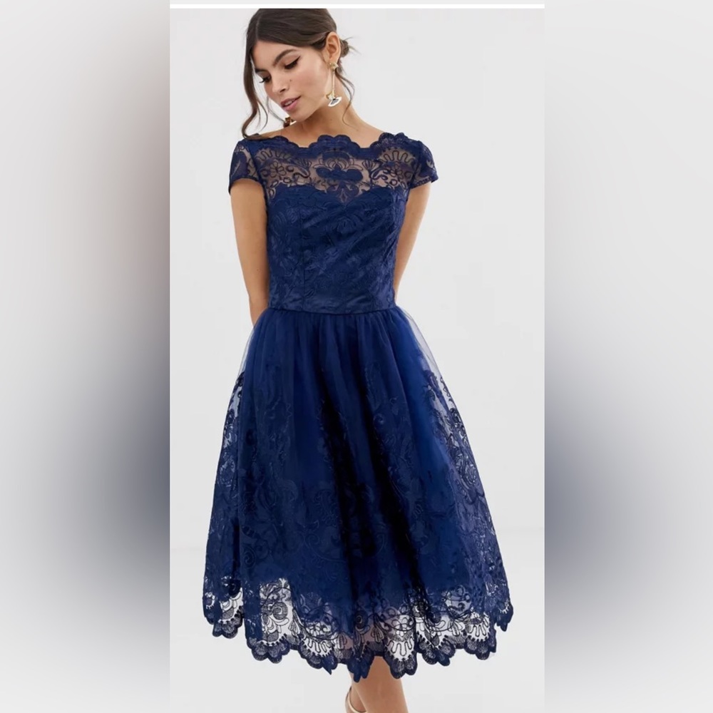 Chi Chi London Premium Lace Midi Dress with cap sleeve